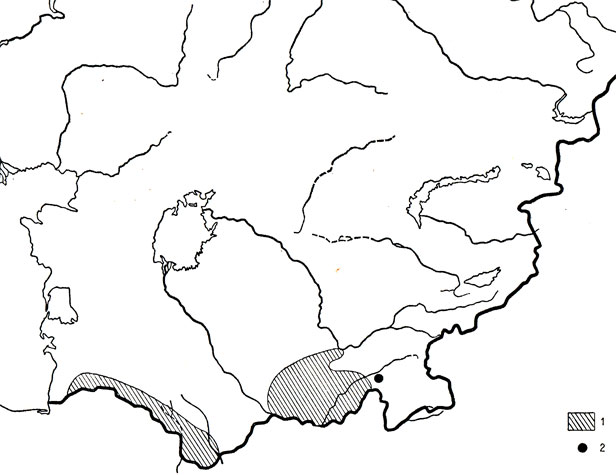 Карта 54. Азиатский гологлаз (1), малый гологлаз (2)