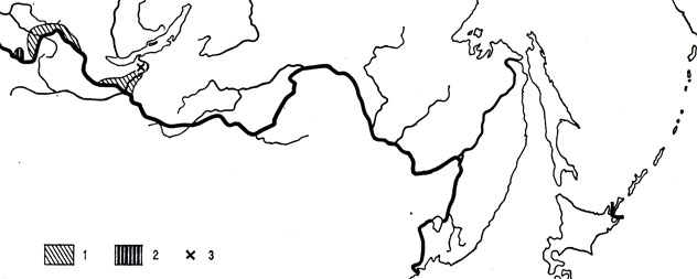 Карта 67. Монгольская ящурка (1), гобийская ящурка (2), ордосская ящурка (3)
