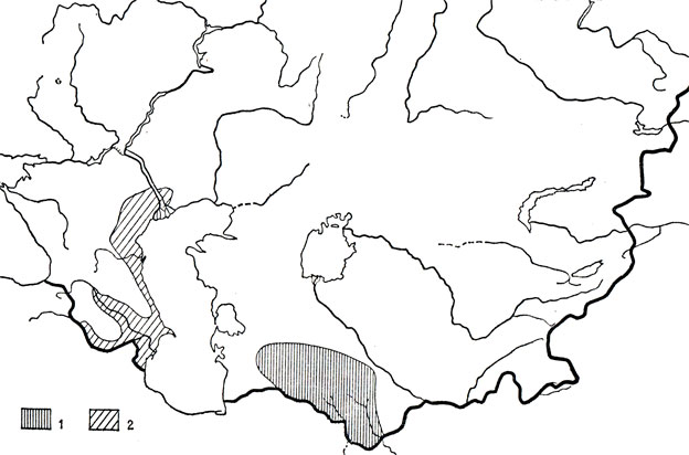Карта 95. Афганский литоринх (1), ящеричная змея (2) 