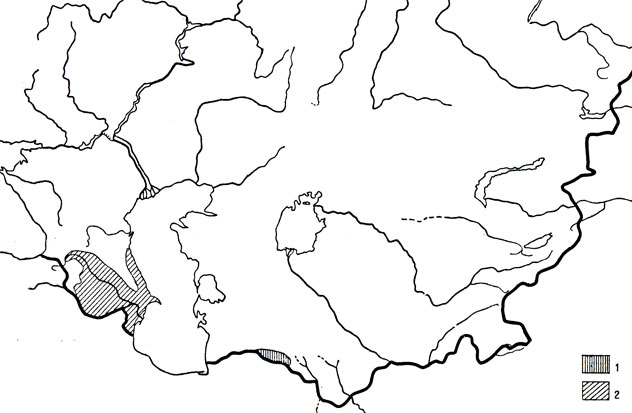 Карта 108. Иранская кошачья змея (1), кавказская кошачья змея (2)