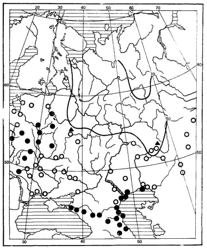Распространение кабана в восточной половине европейской части СССР