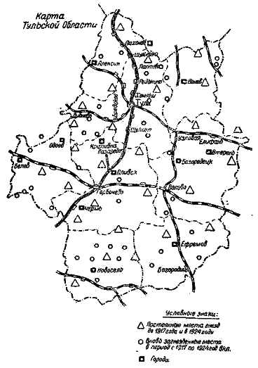 Карта распространения волчьих выводков в Тульской области